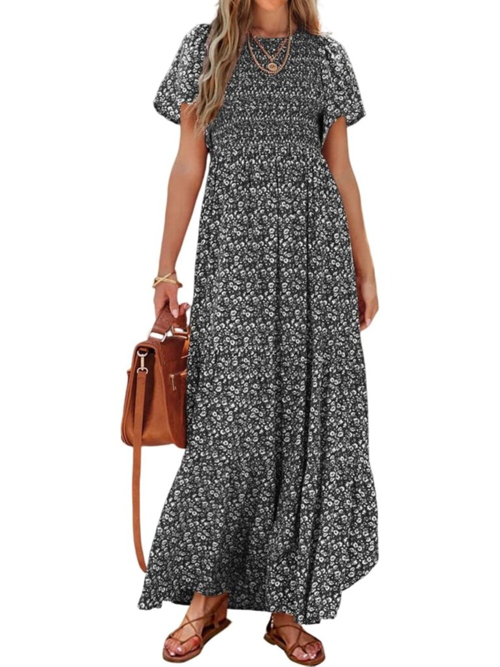 Floral Maxi Dress for Women - Summer Casual Flutter Sleeve, Boho Chic Style